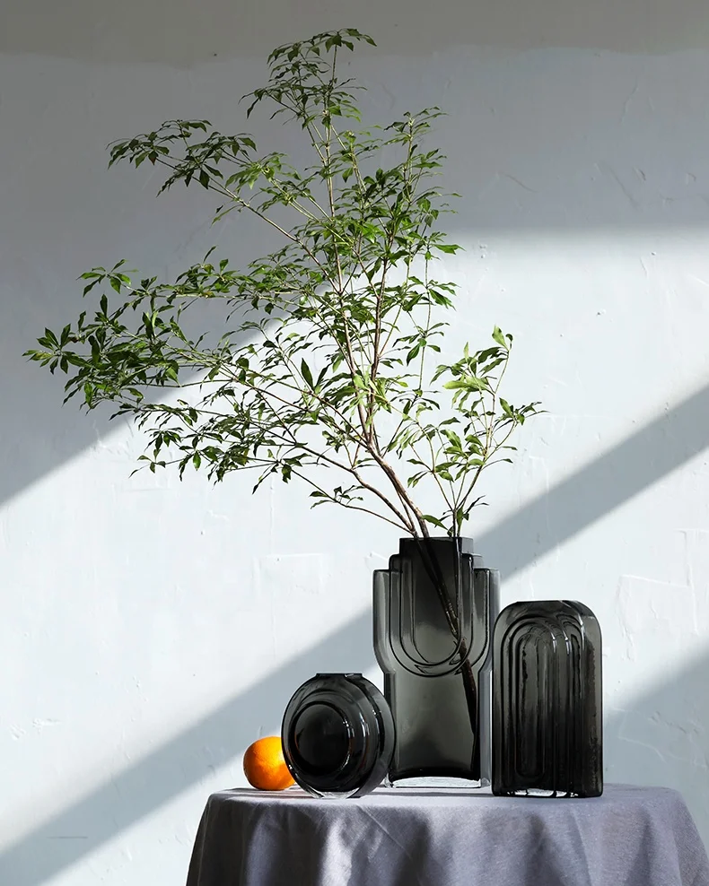 Bixuan Mouth-blown Art Glass Vase Novelty Wine Bottle Shape Modern Design Table Decor Centerpiece Solid Color Flower Vases