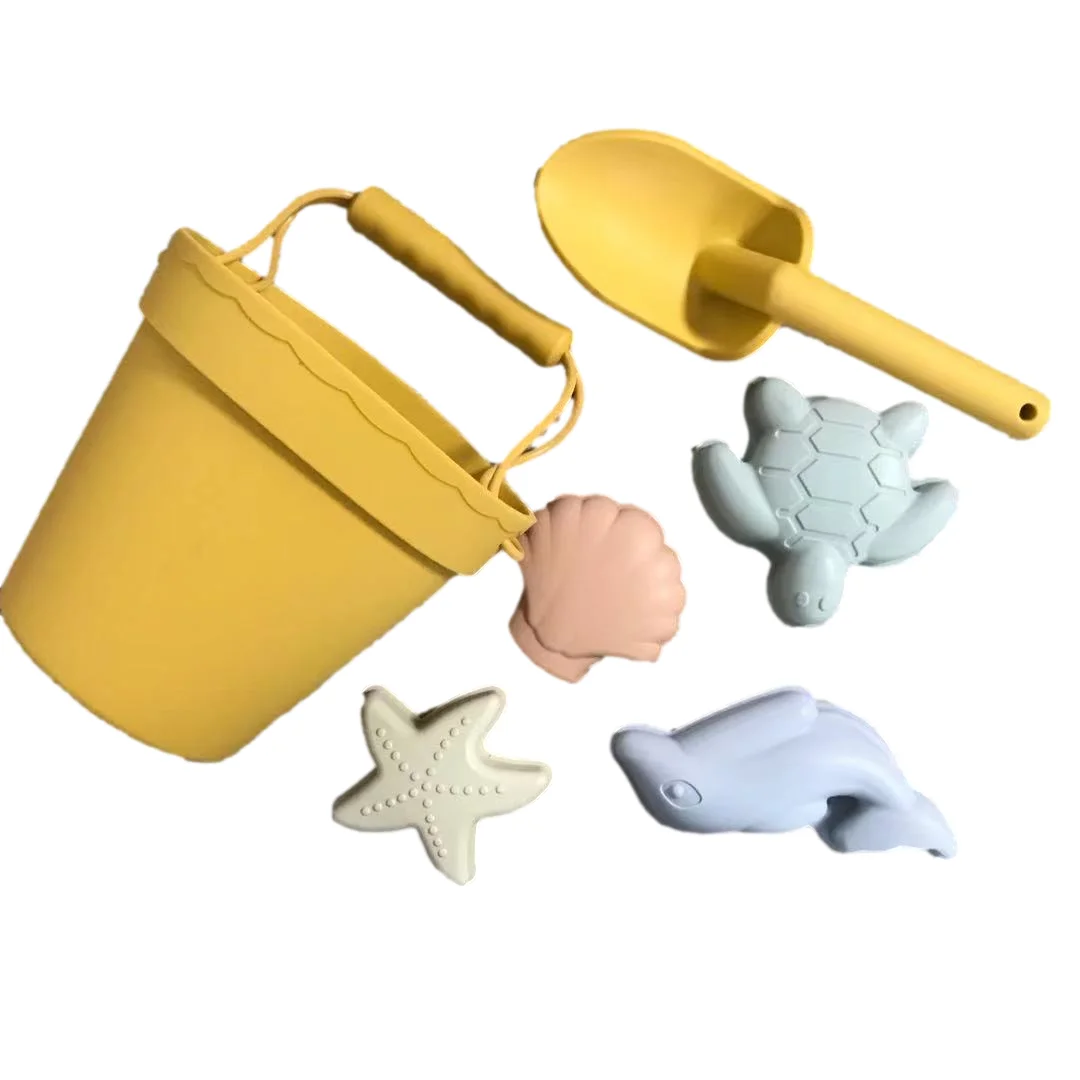 Custom 6 piece set Silicone Sand Toys Customized Sea Beach Toys Animal With Bucket