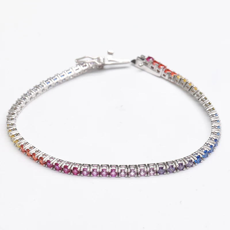 fine jewelry 925 sterling silver 2MM pink gradual change zircon tennis bracelet Orbit Inlay