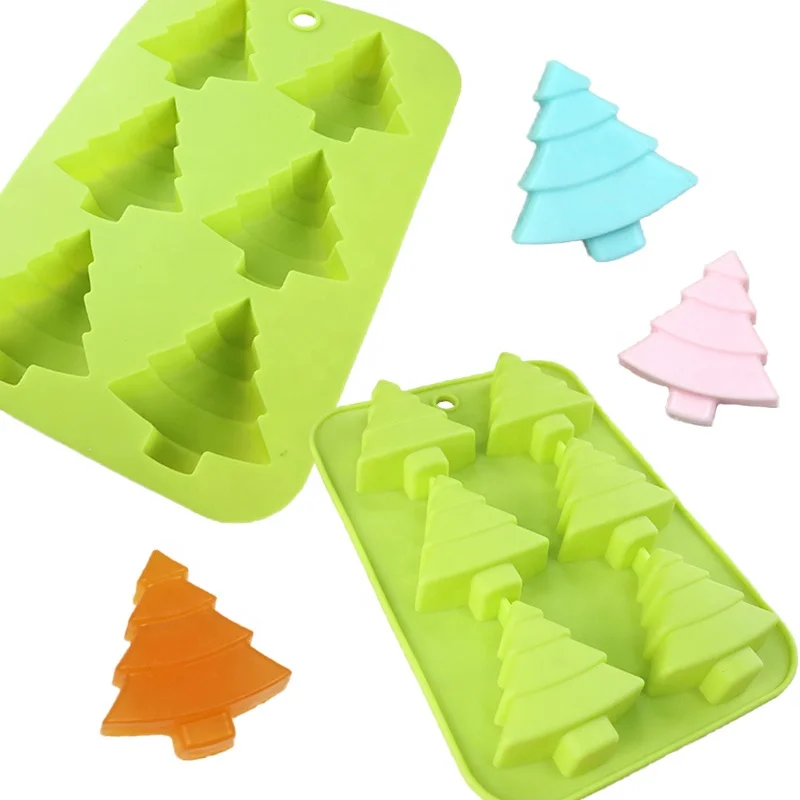 Low MOQ 3D 6 Cavity Tree Shape Silicone Candy Mould Christmas Silicone Gummy Moulds For Baking