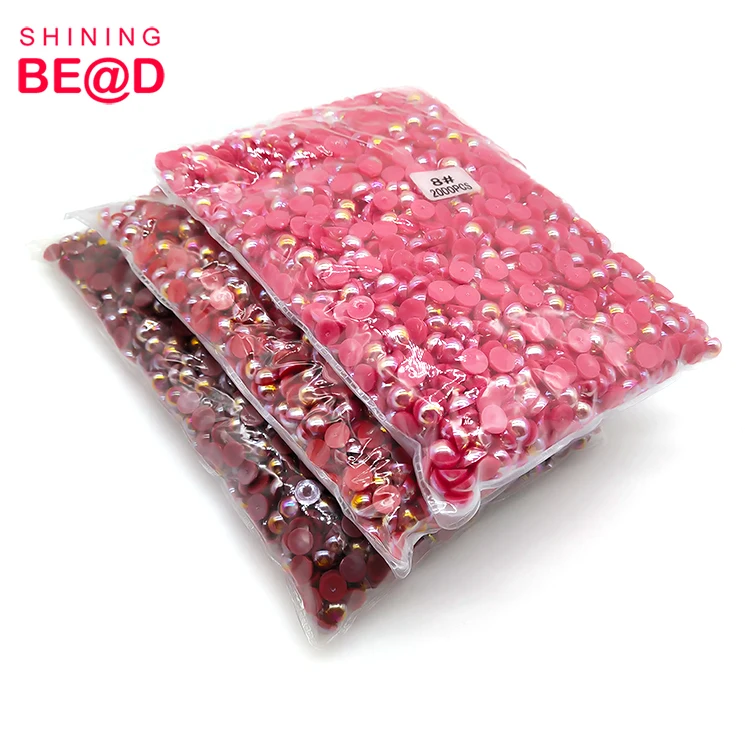 Wholesale Shiny 8 mm Multi Colors Flat Back Beads Glue On Nail Art Half Round Plastic Pearls For Jewelry Making DIY Decoration