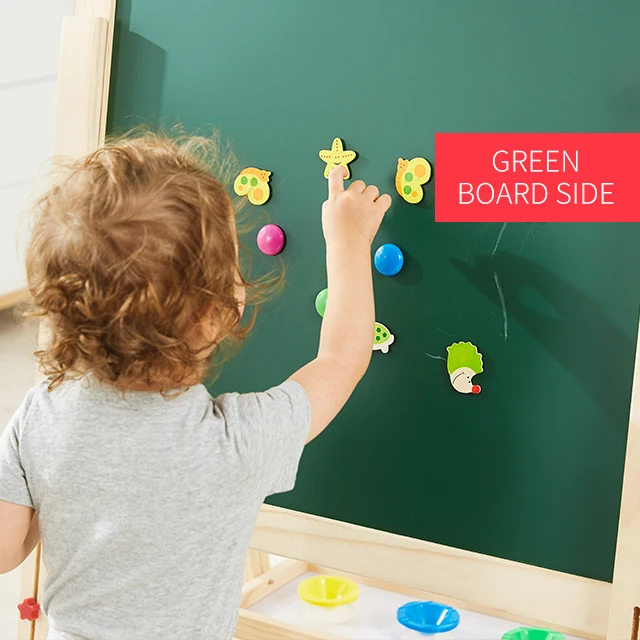 
adjustable children learning Solid Wood Double-sided Magnetic wooden Drawing Board For Kids 