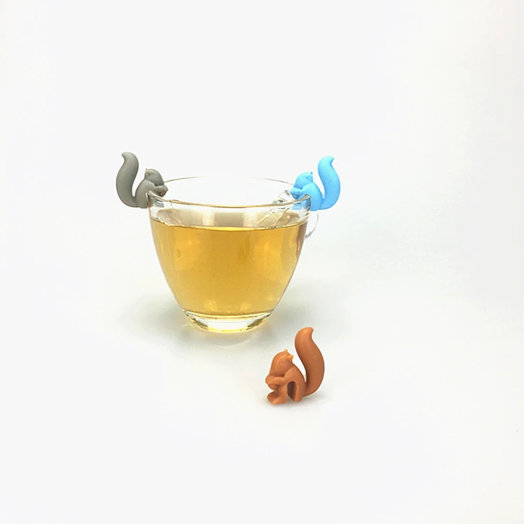 SD08 Wholesale Cute Silicone Tea Bag Holders Squirrel And Snail Shape Drink Markers Colorful Cup Hangers