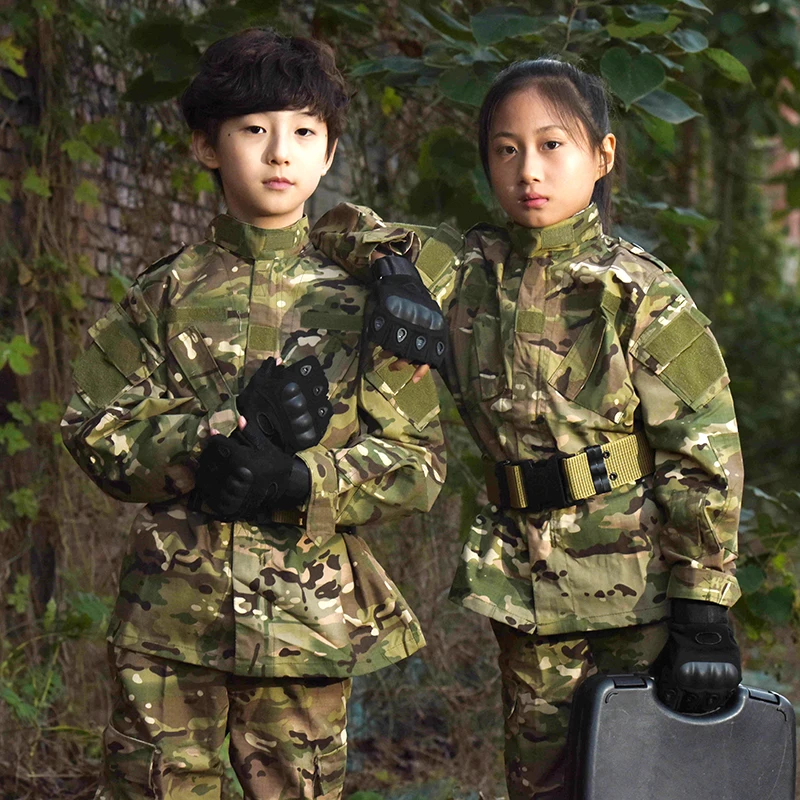 Manufacturer Children Camo Jacket + Pants Boys Camouflage Suit Outdoor Hunting Kids Tactical Training Uniform Set