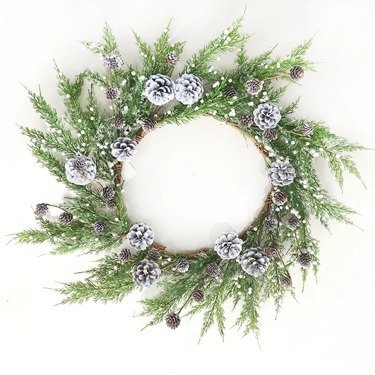 Best seller wholesale artificial christmas decor fir pine cones greenery wreath supplier