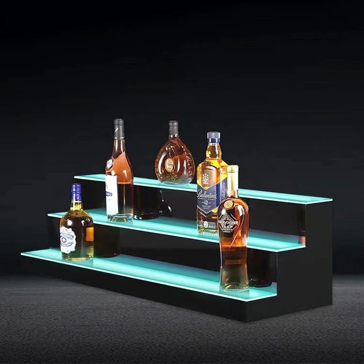 LED Lighted Liquor Bottle Display 3 Tiers 24 Inches Shelf with RF Remote App Control Acrylic Lighted Shelf