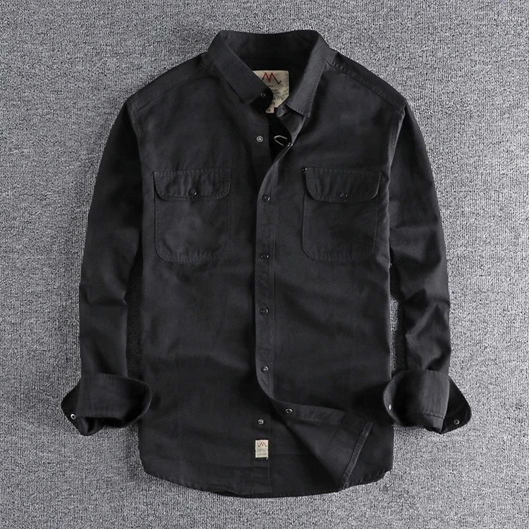 Latest vintage Cargo two pocket cotton long sleeve shirt casual slim fit shirt for men