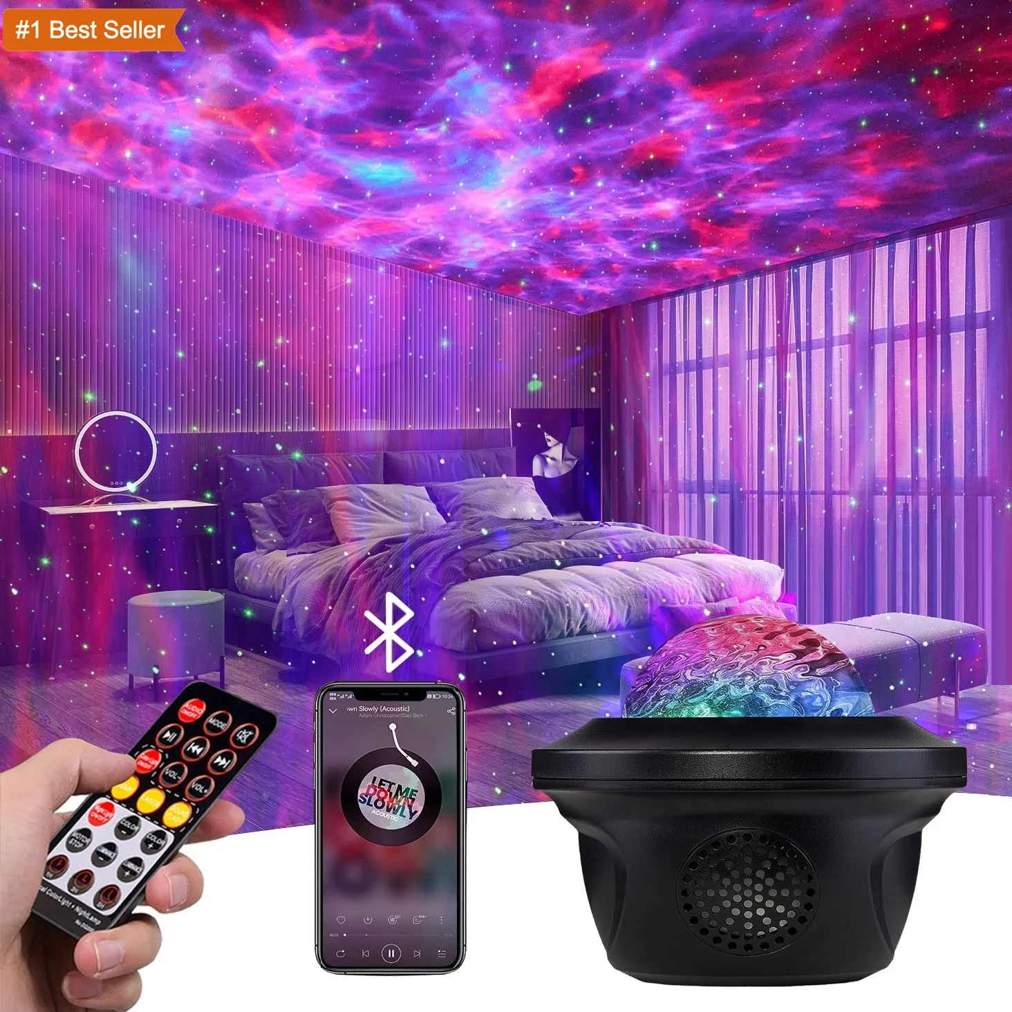 Jumon Laser Star Projector Bt Music Speaker Projector With Remote Control Smart Star Led Night Starry Projector Light