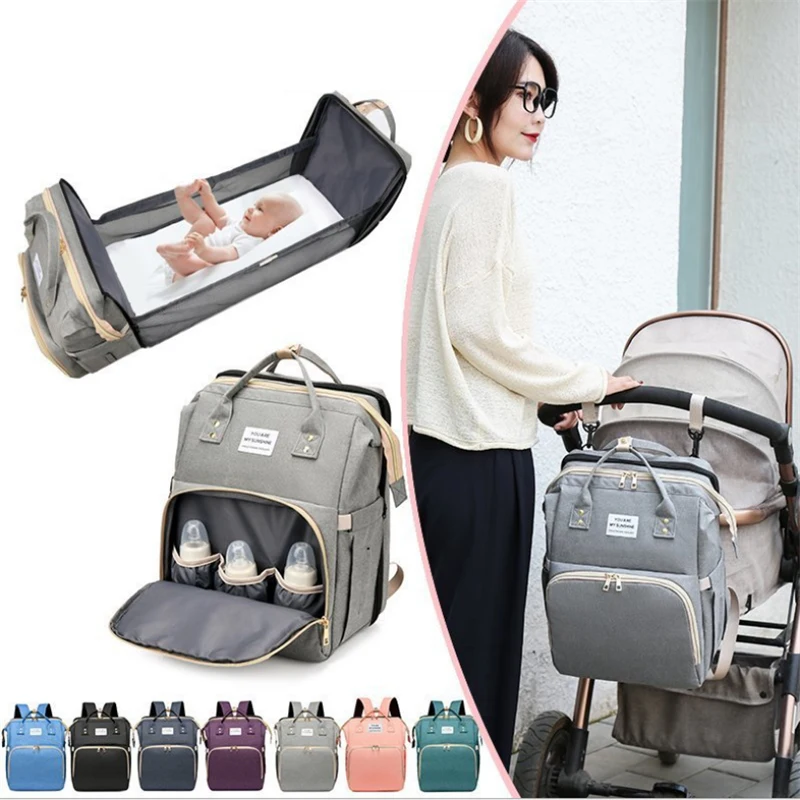 Fashion Customized Multifunction Large Capacity Waterproof Baby Reusable Diaper Bag Backpack With Bed Changing Station
