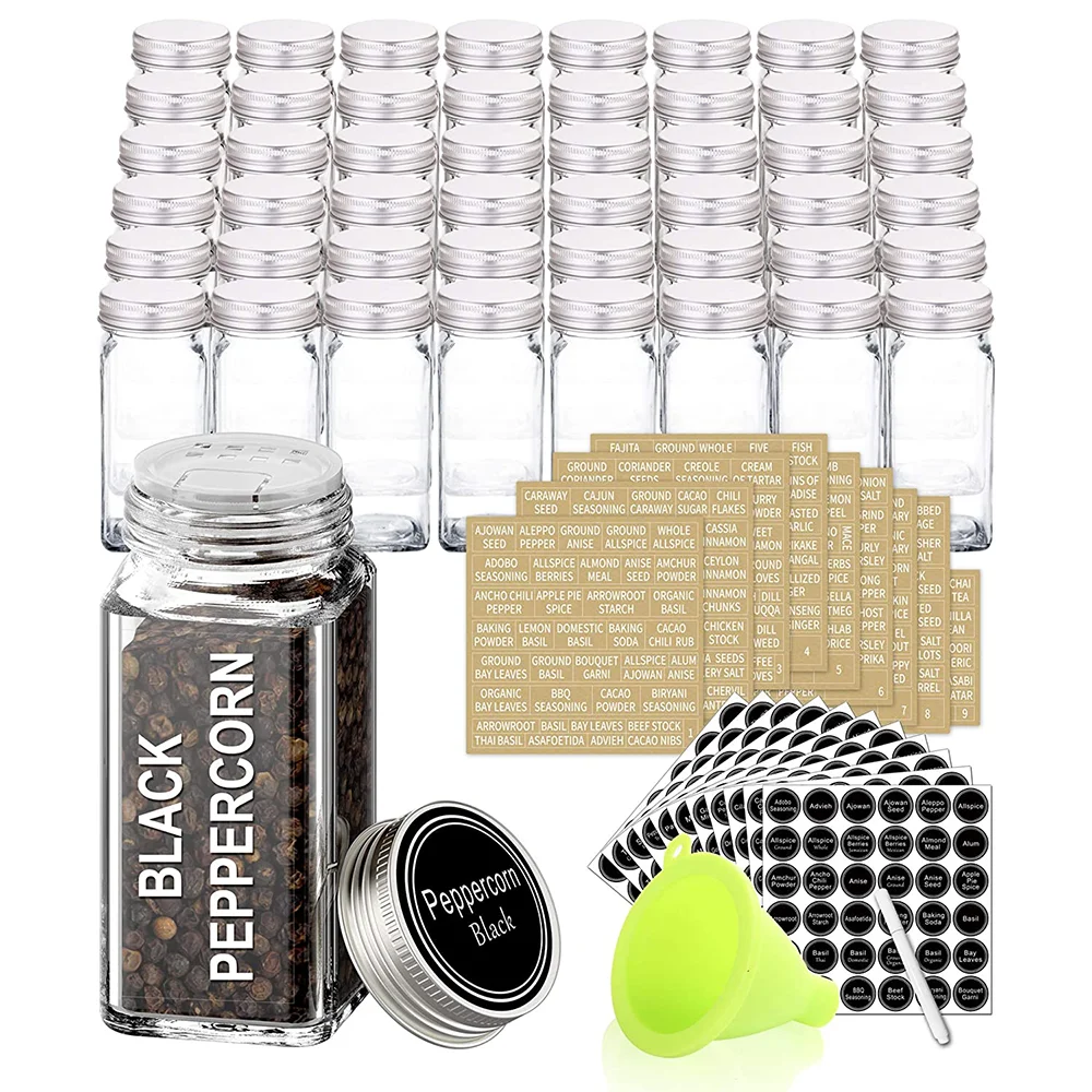 Wholesale Kitchen Square Small Glass Spice Jars 100ml Bottles Herb & Spice Tools Complete Set Custom Labels amazon top seller