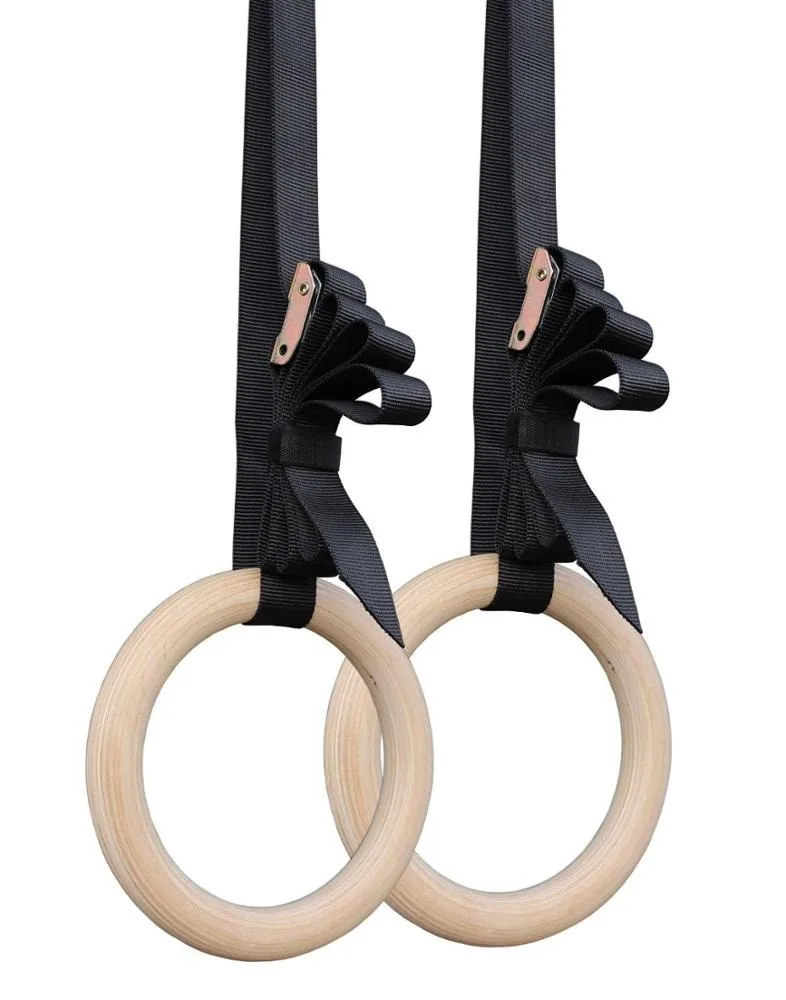Recommend Heavy Duty Pull Ups and Dips Exercise Gym Wooden Gymnastic Rings with Adjustable Straps