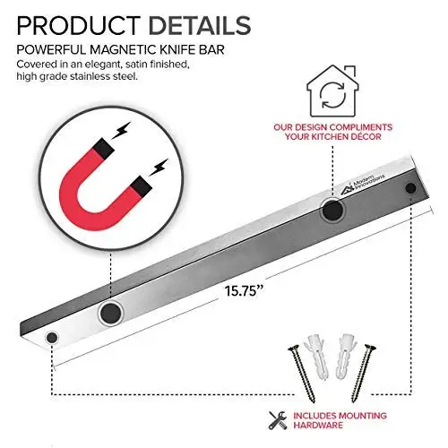 16 Inch Stainless Steel Magnetic Knife Bar with Multi-Purpose as a Knife Holder, Knife Strip, Magnetic Tool Organizer