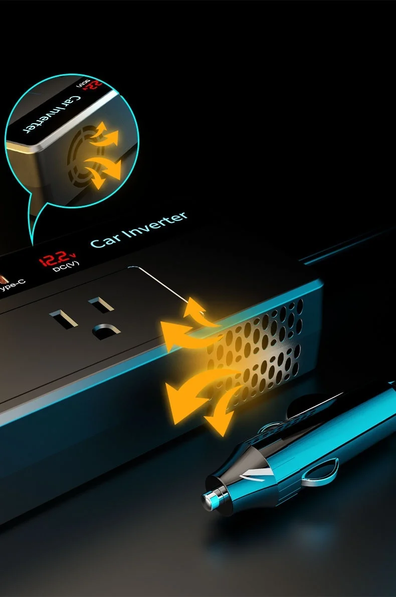 200W PD 30W USB-C QC 3.0 Digital Display Inverter DC 12V AC 110V Car Power Inverter  Single 60Hz USA Jack