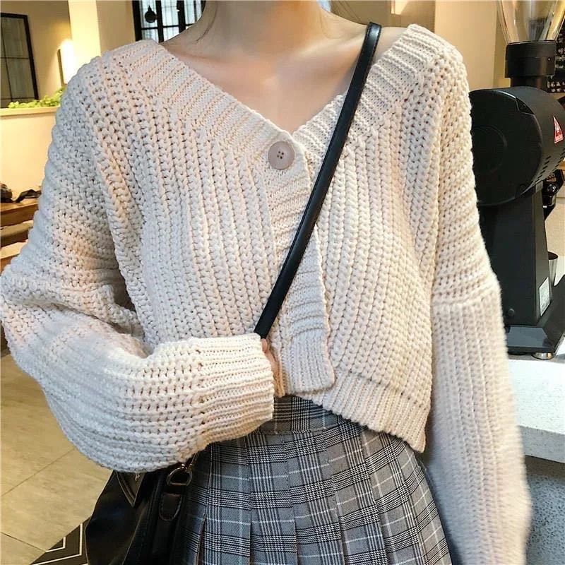 Korean style soft cardigan coat pretty style one button straight knitted sweater all-match bottom sweater cardigan for women
