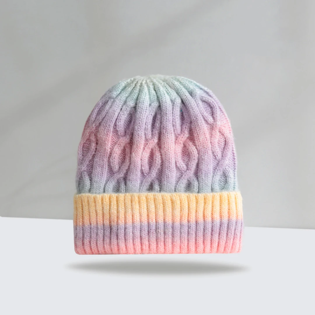 High Quality Unisex Rainbow Jacquard Beanie Hat New Design Customizable Winter Thickened Warm Knitted Hats