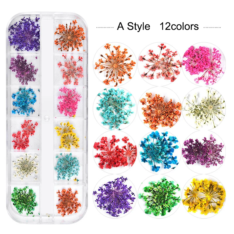 
Wholesale 12 designs 3D natural dried flowers nail art decoration Gypsophila preserved UV gel DIY manicure designs 