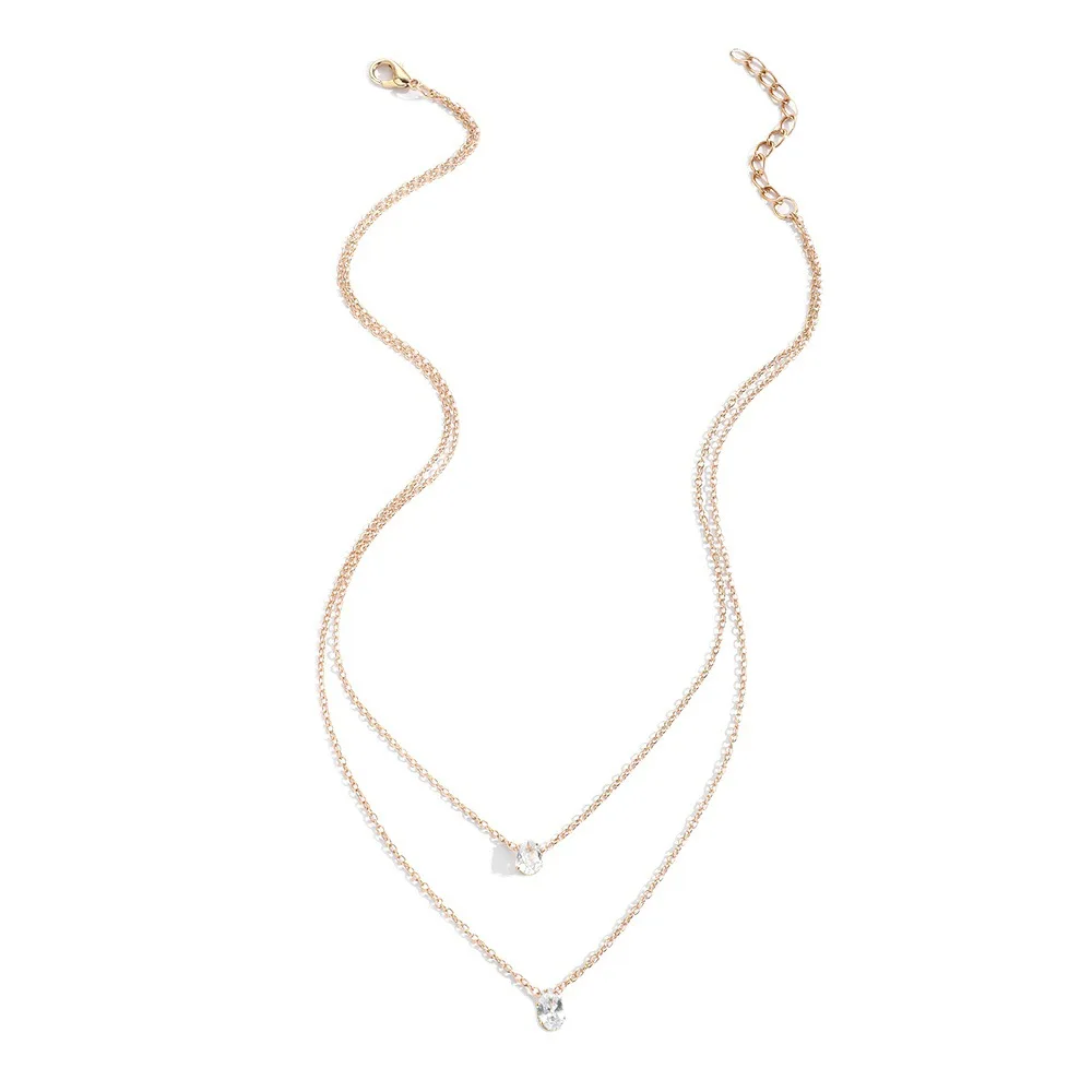 Fashion Dainty Chain Necklace for Women 18k Gold Plated Layer Choker with Heart & Oval Cubic Zircon Stainless Steel Cable Chain