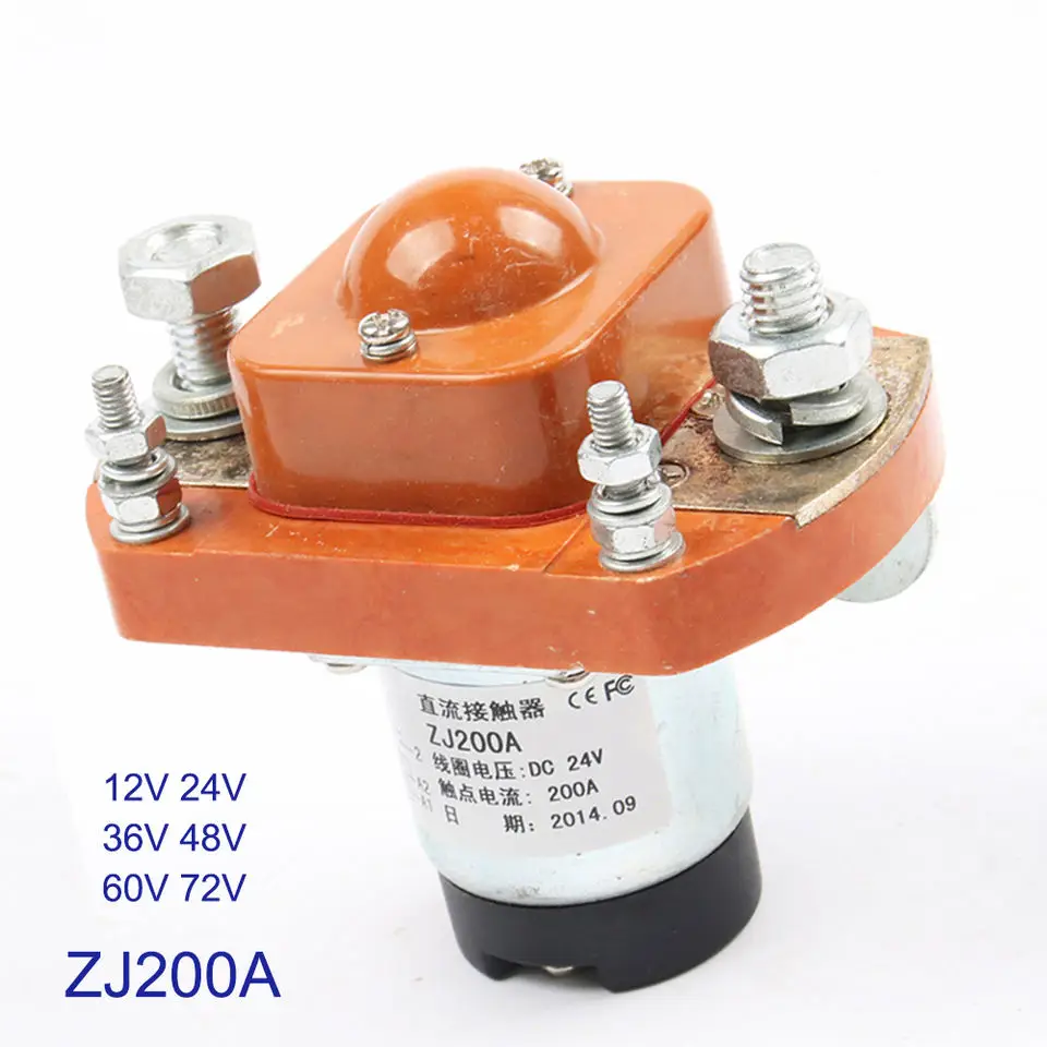 ZJ200A 1NO Normal Open 12V 24V 36V 48V 60V 72V 200A Relay Battery Contactor 200A Plastic Silver Copper