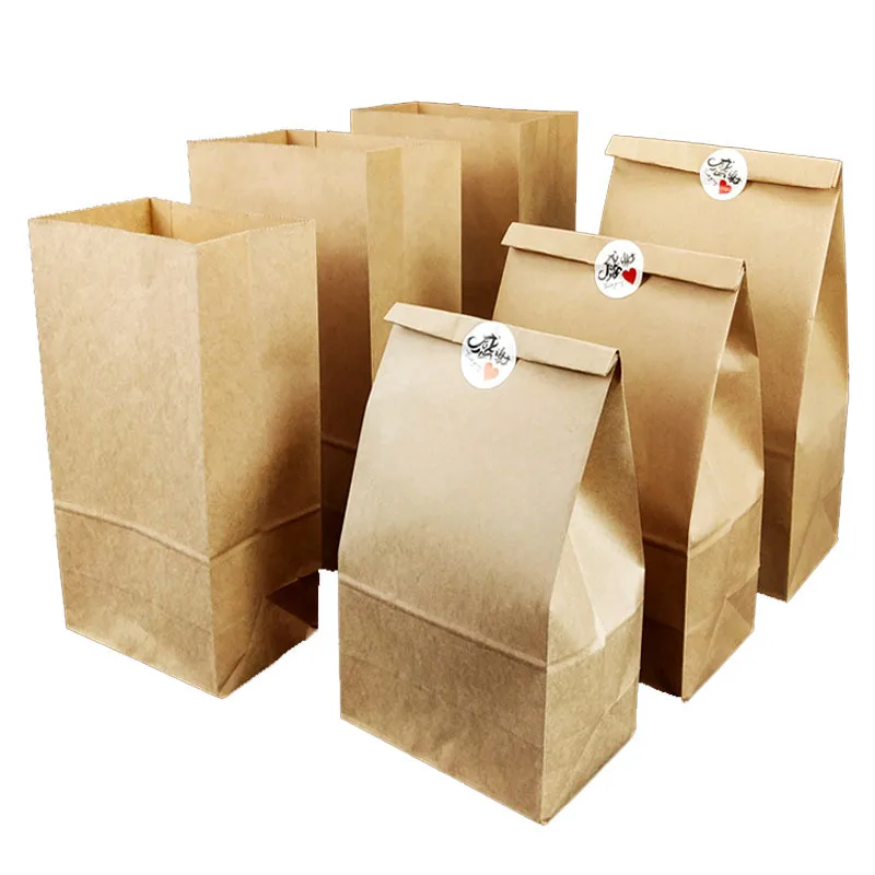 Wholesale square bottom kraft paper bag baking bread pastry takeaway food bag kraft doggy bag