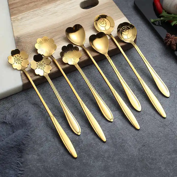 Креативная хризантема из нержавеющей стали с длинной ручкой ложка для смешивания лепестков десерт кофейная