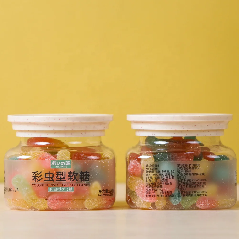 wholesale OEM Fruit Flavors Soft Gummy Candy Bottled more hygienic Jelly Sour Candy Natural Sour Worms Gummy snacks