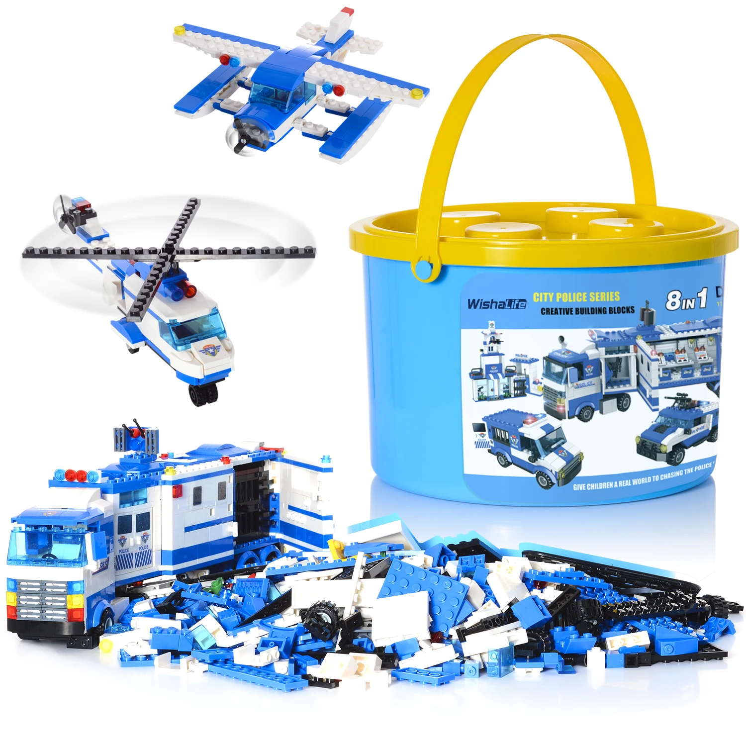 8 in 1 Mobile Command Center City Station Building Sets Bricks Toy with Cop Car & Patrol Vehicles with Storage Box Present Gift