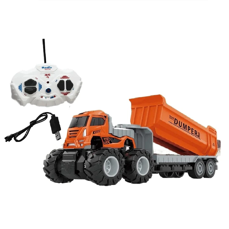 1/43 Toddler USB Charging Light RC Truck Carrier Toy Construction Remote Control Car Transport Truck Toy for Kids