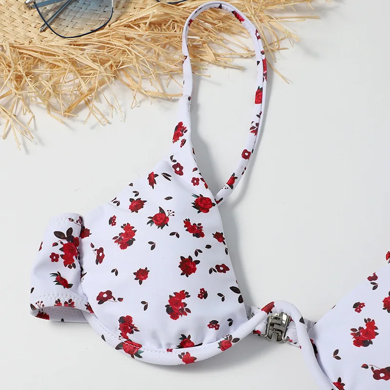 New Sexy Marble Print Push Up bikini Women Swimsuit Female Swimwear 3-piece Bikini set V-Bar Wired Short Skirt Bathing suit Swim