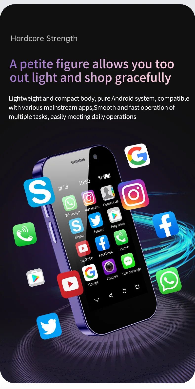 Mini Multi-Language Android Dual SIM Quad Core Full 4G Smartphone Google Play Store
