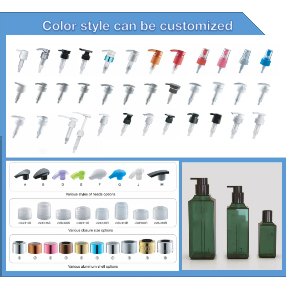 Screw Cap PP Luxury Glass Bottle Colorful White Black Gold Clip Lock All Plastic 24/410 28/410 38/400 Lotion Dispenser Pump Head