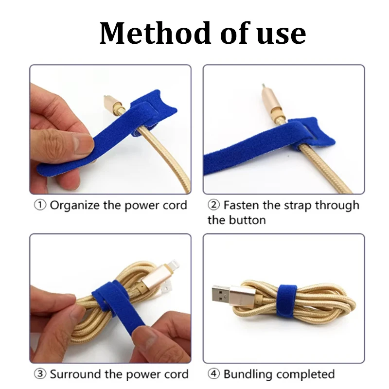 Customizable Size Self-Adhesive Cable Ties Adjustable Hook and Loop Fastening Cord Fastener with Printed Logo for Accessories