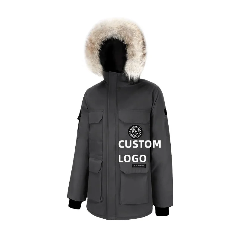 China Wholesale goose down jacket  Customized New Design Long Coats Pockets Fur Hooded Men Tall Padded Jacket