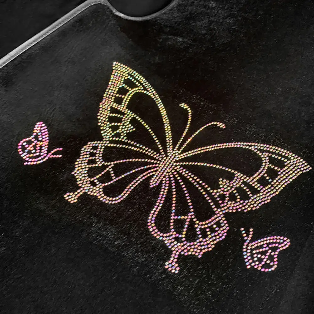 5 PCS Car Floor Mat Leather Bling Butterfly Car Interior Non-slip Floor Cushion Front Rear Carpet for Universal Car
