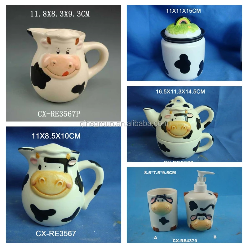 
Cow shape airtight canister custom ceramic cow food canister seal canister 