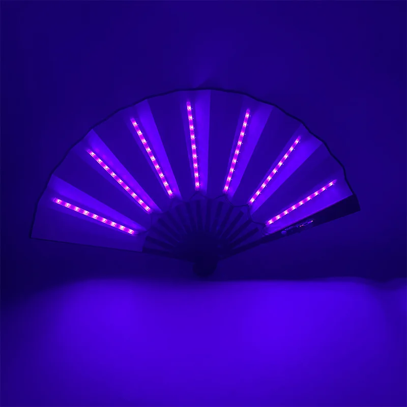 Stock Colorful 13ins Led Hand Fan Folding Light Up Bamboo Decorative Rave Flash Fan For Party