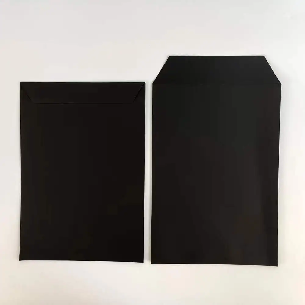 Customize Recycled Black Card Paper Folding Envelope With Custom UV Varnish Logo A4 Envelopes Packaging
