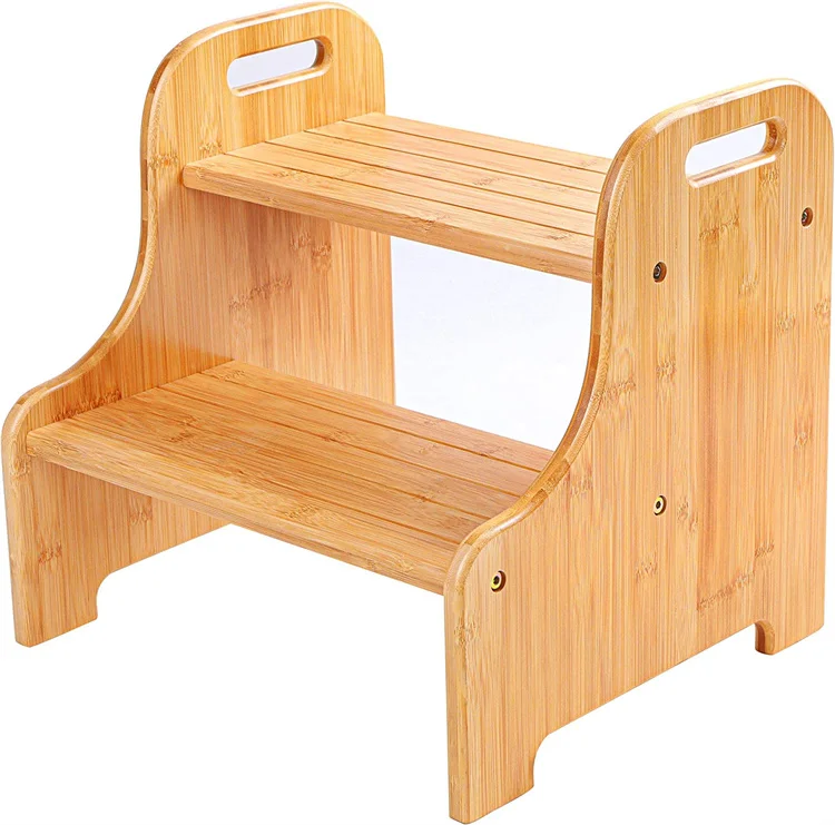 Bamboo Toddler Step Stool with Rounded Handle for Kids and Adults