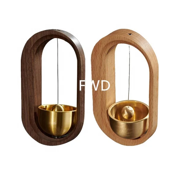Hanging Walnut Wooden Wind Chime With Brass Bell For Door