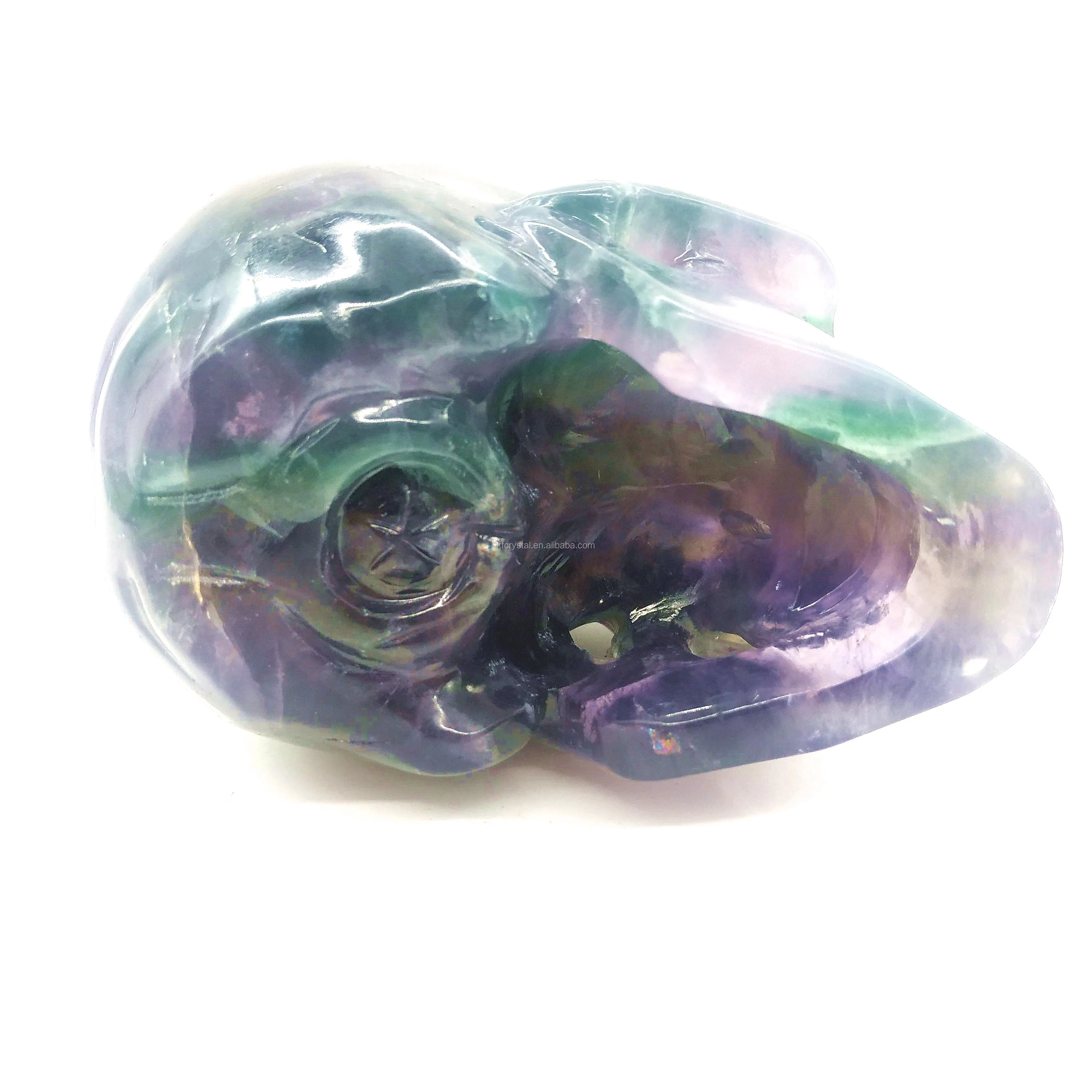 Wholesale Gemstone Natural Quartz Crystal Skulls Folk Crafts Hand Carved Rainbow Fluorite Skulls