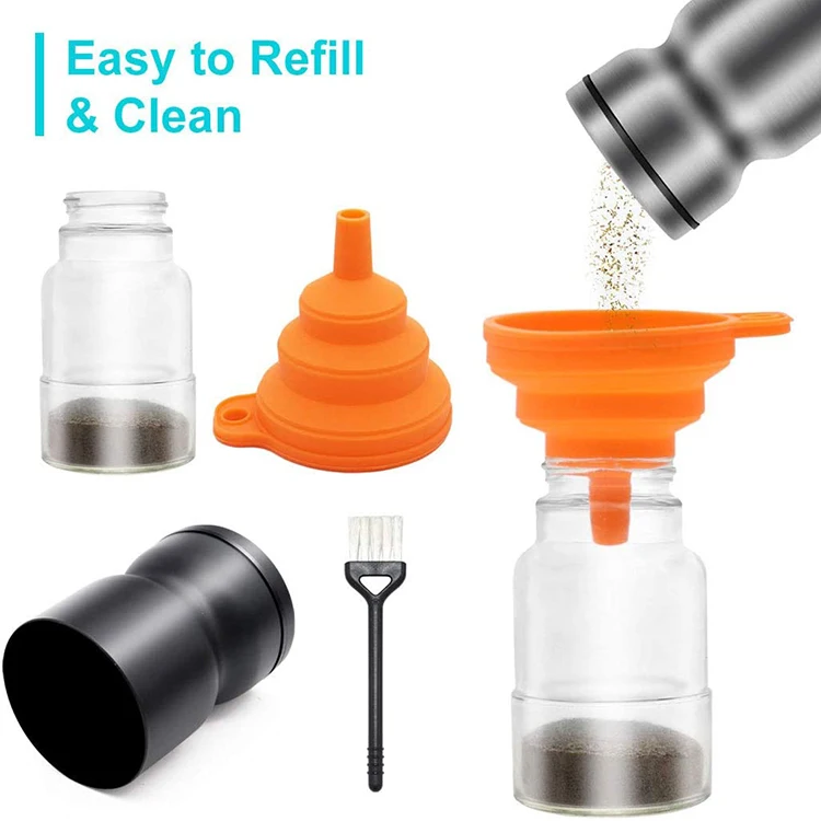 Glass Salt and Pepper Shakers Set with Adjustable Pour Holes Stainless Steel Salt Shaker and Pepper Sugar Shaker