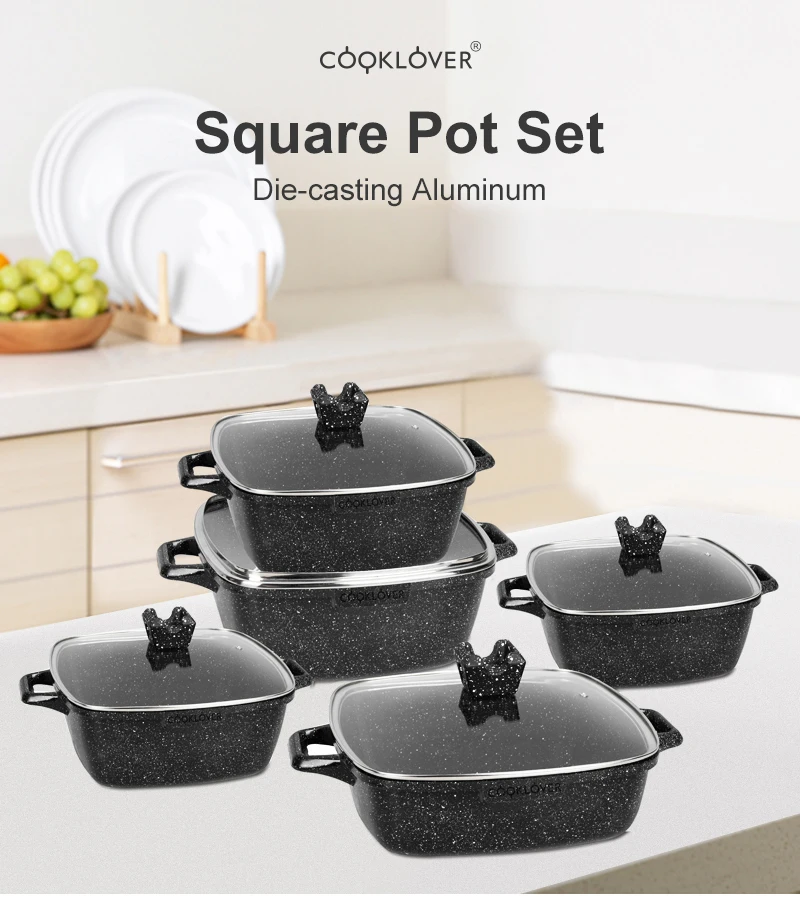 Factory Hot Selling High quality China non stick induction  square soup pot set cooking tools kitchenware set