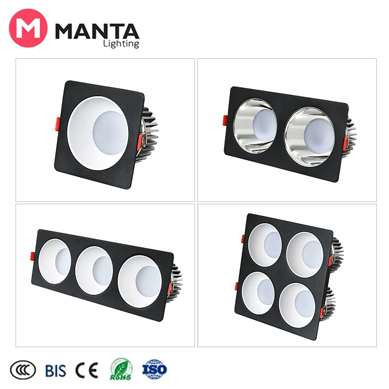 Double Heads Square Aluminum Spot Light Living Room Recessed Ceiling LED Spotlights