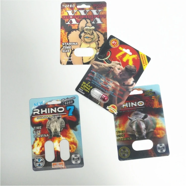 Male Enhancement Pills Blister Card Packing Rhino 69 Slide With Plastic Cover Bottle male Sexual performance enhancement