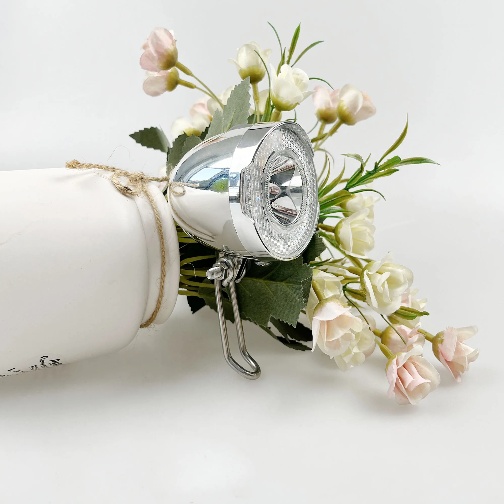 High Quality Durable  LED Silver Stainless Steel Bicycle  Brightness Headlight Bicycle LED Light Bike Accessories