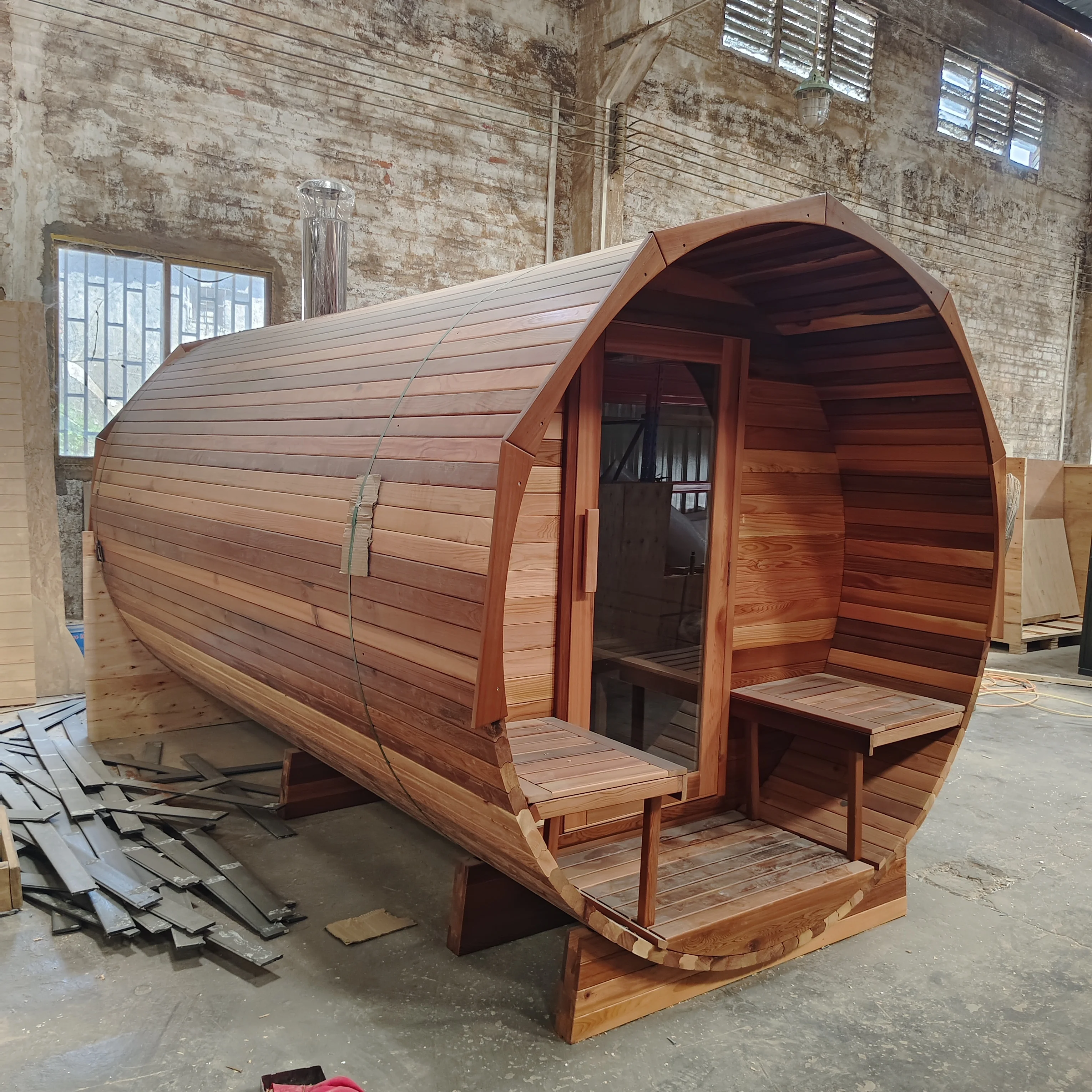 Wooden burning heater front porch bubble window traditional customization 8-10 people  outdoor barrel sauna room