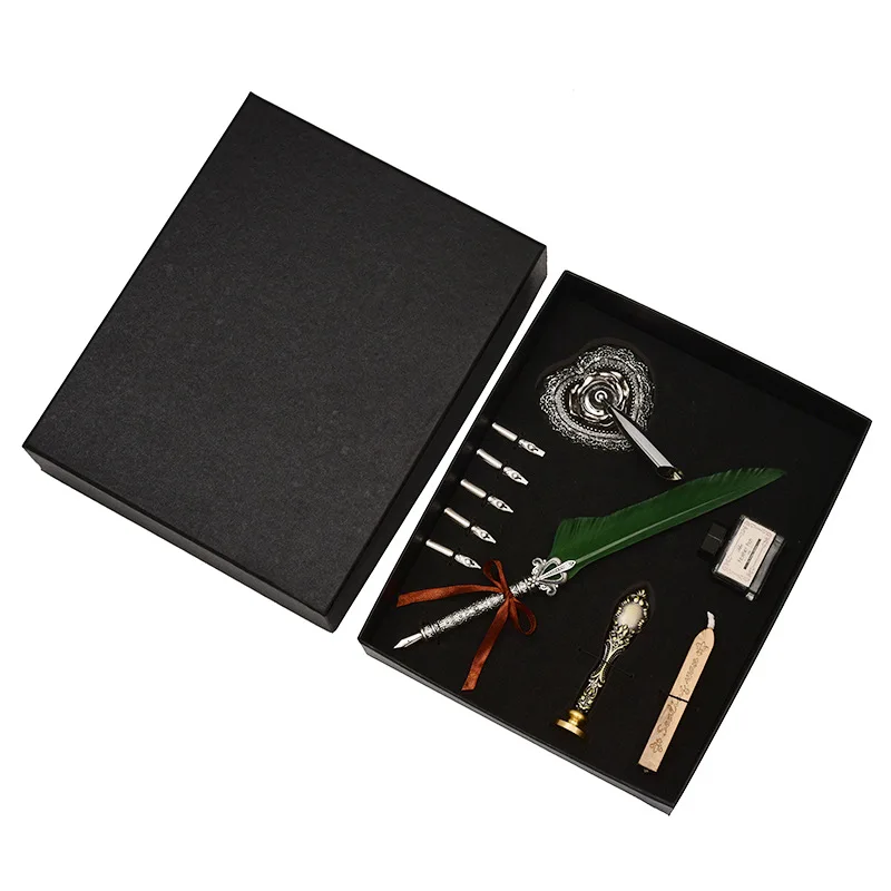 Luxury Fountain Pen Set Vintage Sprinkling Gold Feather Pen Ink Bottle Calligraphy Writing Dip Pen Birthday Gift Box