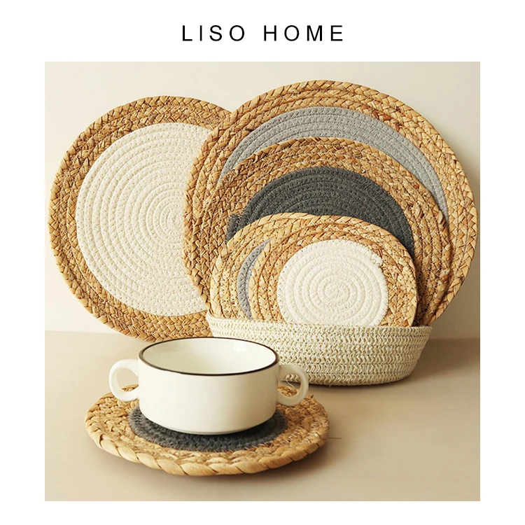 LISO Round Cotton Rope Woven Gourd Gras Coasters Insulation Place mat Non slip Home Table Linen Pad For Home Kitchen