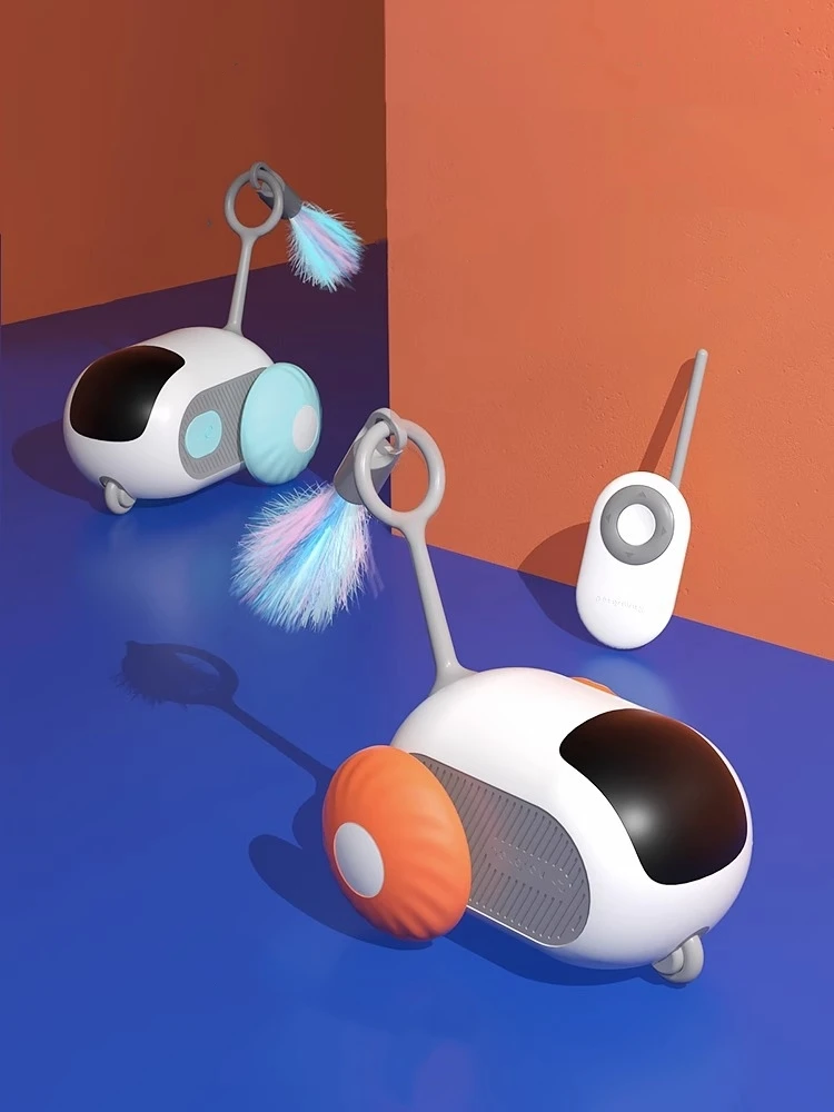Funny smart gravity  remote control electric interact teaser rotate cat toy with feathers