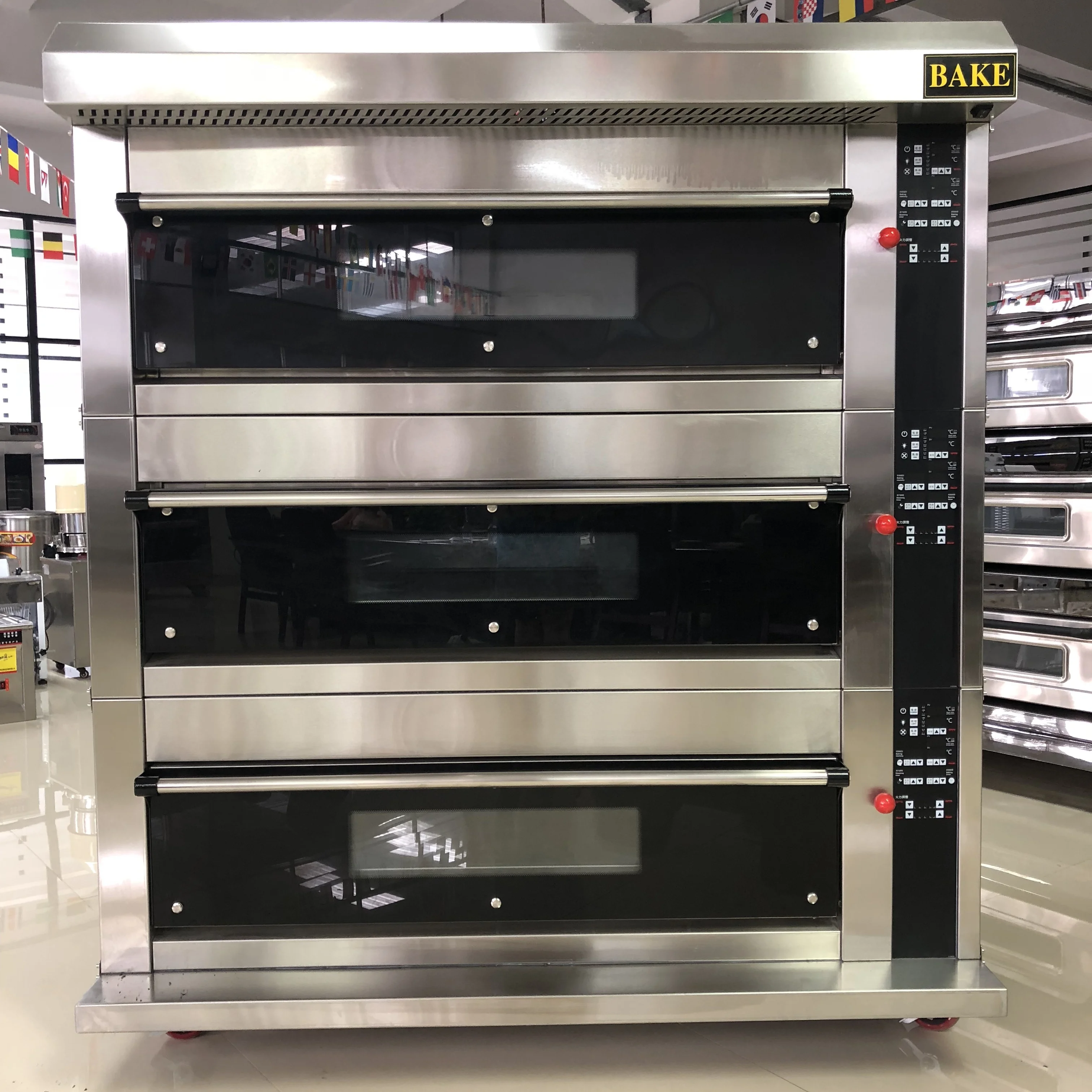 Commercial Stainless Steel Deck Oven With Steam 9-Tray 3 Deck Bakery Oven