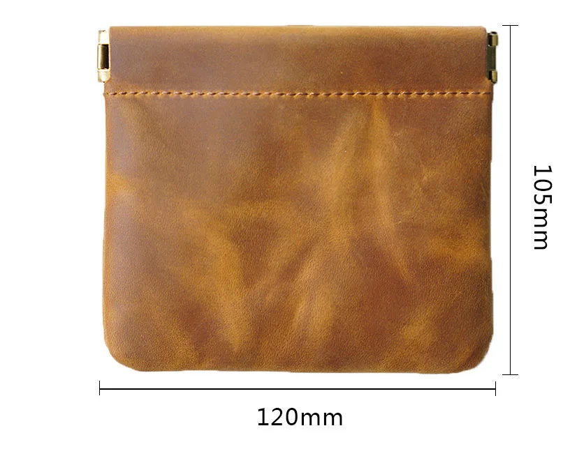 Full Grain Crazy Horse Leather Customized Engraved Logo Squeeze Coin Purse Pouch Change Holder For Women&Men